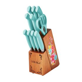 Breezy Blossoms 11-Piece Stainless Steel Knife Block Set, Teal