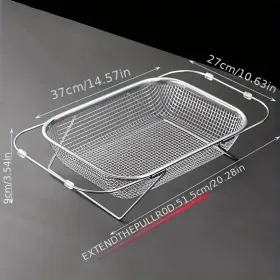 Expandable Stainless Steel Kitchen Sink Drain Basket - Adjustable Dish, Bowl & Cutlery Washing Rack With Space-Saving Design, Drains Forks, Knive (Option: XL)